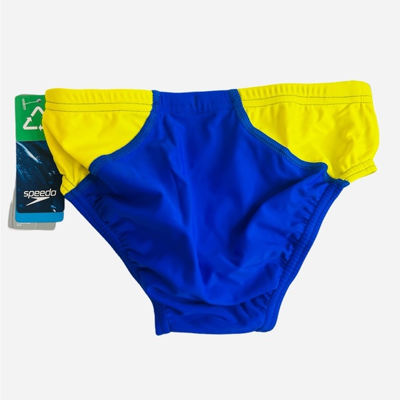 Speedo Swimsuit Brief PowerFlex Eco Revolve Splice Blue/Yellow Size 26 (XS) - Picture 5 of 7